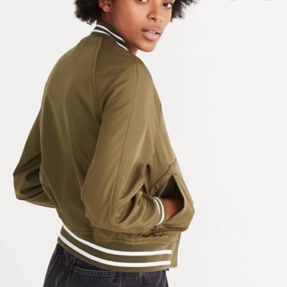 Madewell Varsity Bomber Jacket in Olive - Picture 2 of 8